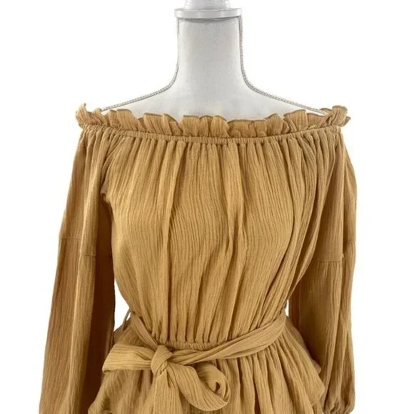 Petal & Pup NEW Callie Off the Shoulder Gauzy Ruffle Mini Dress Yellow Size L - Picture 4 of 11
